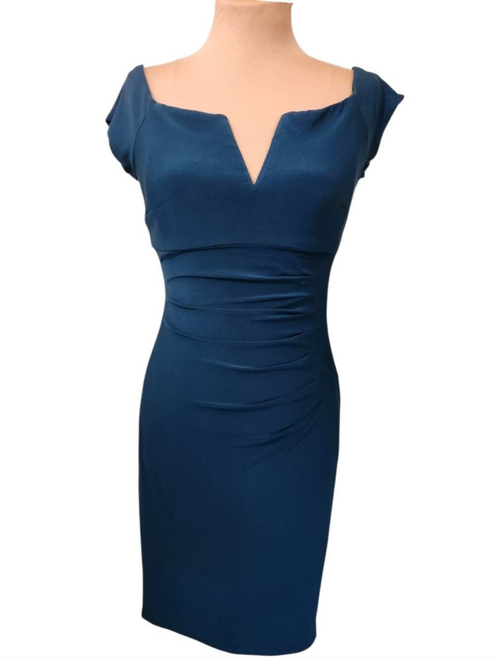 XSCAPE Teal Ruched Sheath Dress - Size 8 - Picture 3 of 15
